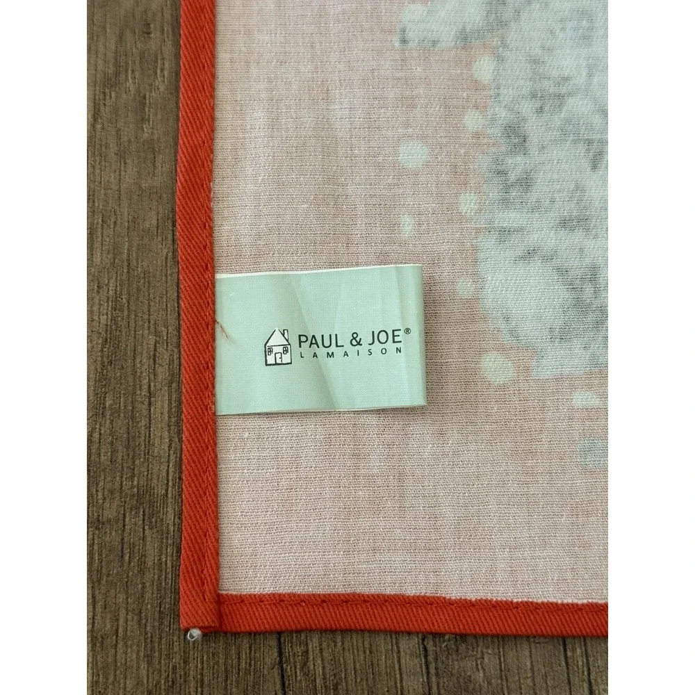 PAUL‎ & JOE Orange Cat Kitten Polka Dot Cotton Kitchen Tea Towel 20x27 NWOT